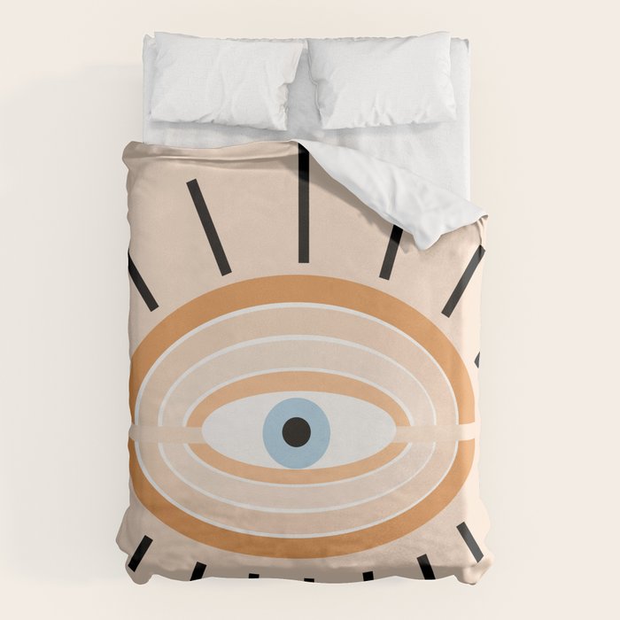 Retro evil eye - earthy Duvet Cover Gallery Image 1