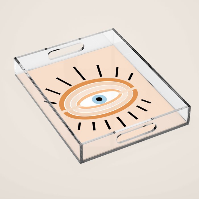 Retro evil eye - earthy Acrylic Tray Gallery Image 1