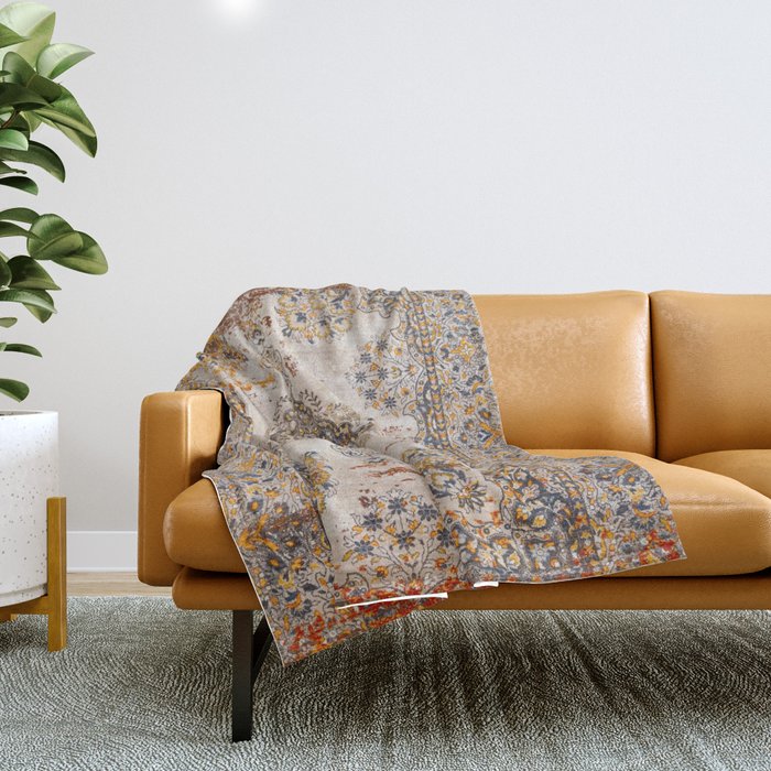 Orange Vintage Rug Design Throw Blanket Gallery Image 1