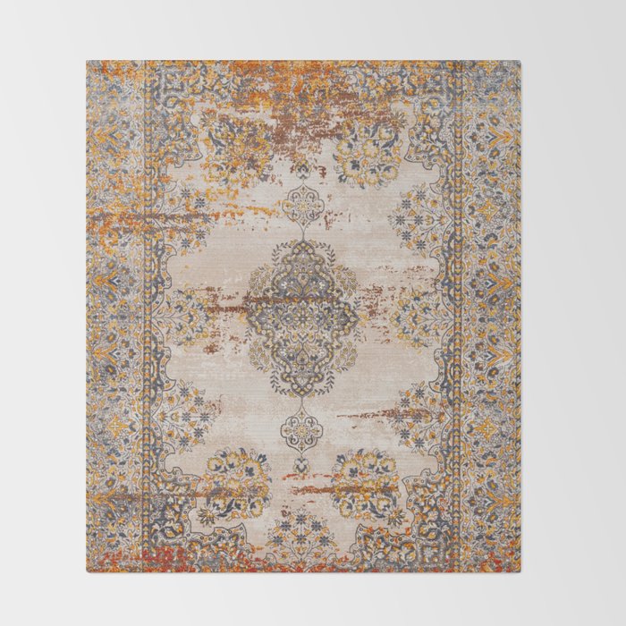Orange Vintage Rug Design Throw Blanket Gallery Image 2