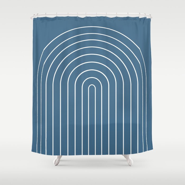 Minimal Arch XXXIV Nautical Blue Modern Geometric Lines Shower Curtain Gallery Image 1