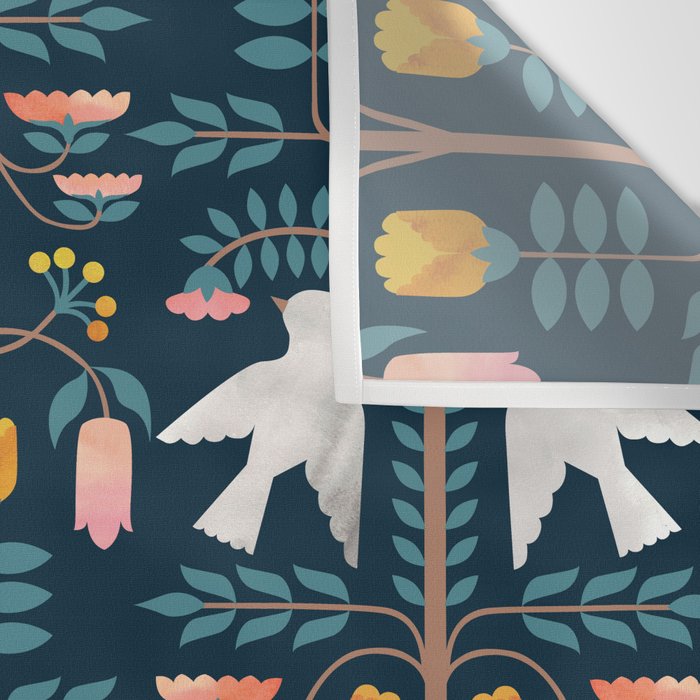 Folk Forest Scandinavian Birds Wall Tapestry Gallery Image 3
