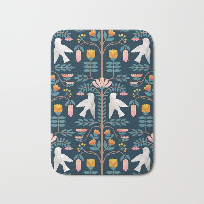 Folk Forest Scandinavian Birds Bath Mat Gallery Image 1