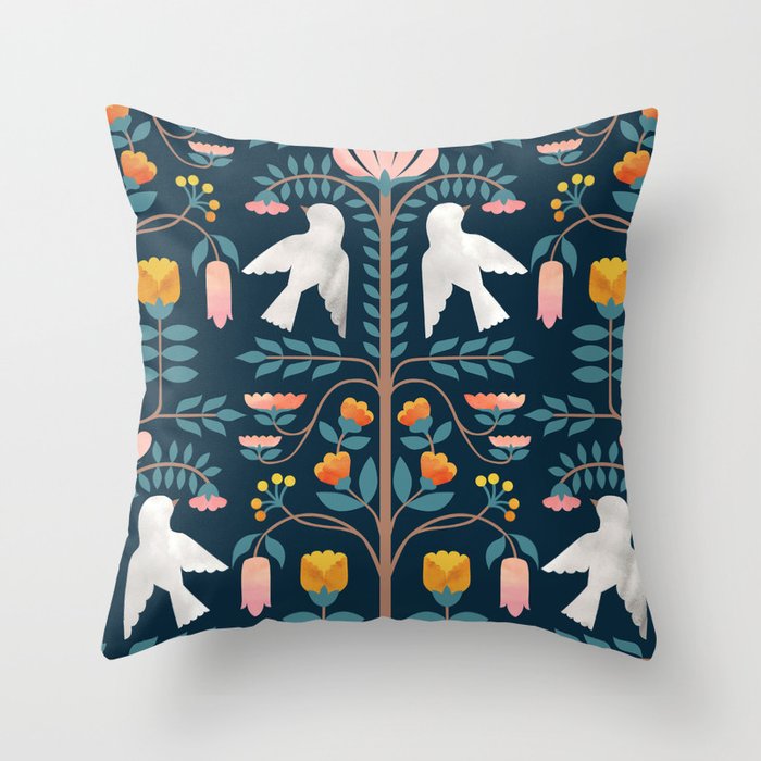 Folk Forest Scandinavian Birds Throw Pillow Gallery Image 6