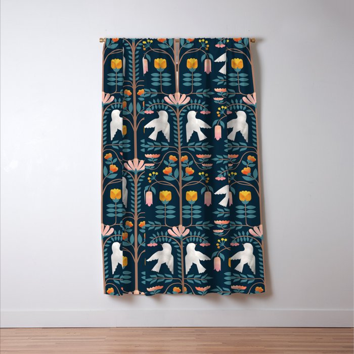 Folk Forest Scandinavian Birds Window Curtain Gallery Image 3