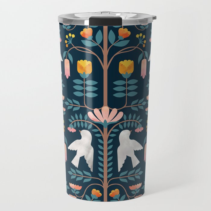 Folk Forest Scandinavian Birds Travel Mug Gallery Image 1
