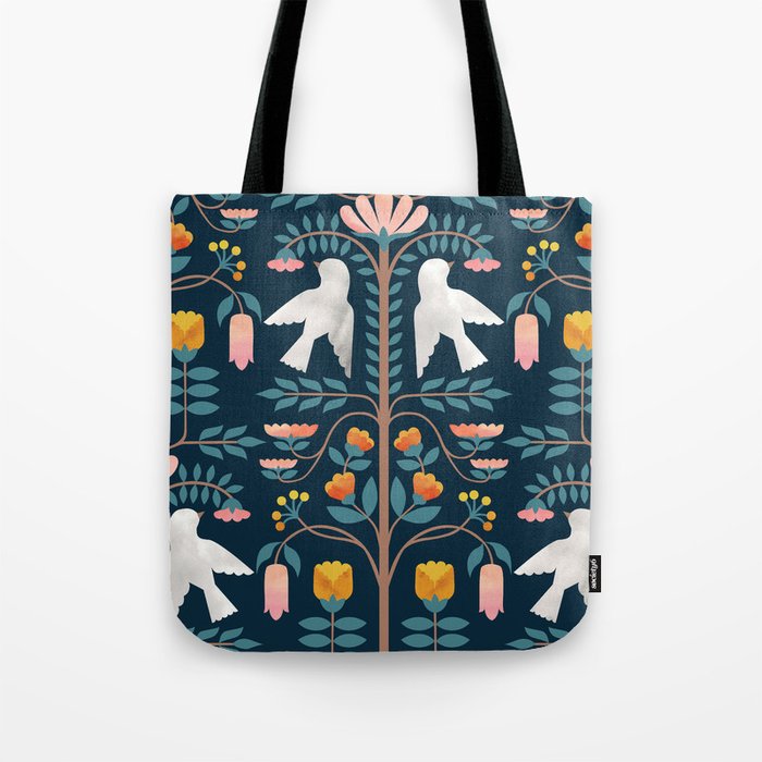 Folk Forest Scandinavian Birds Tote Bag Gallery Image 1