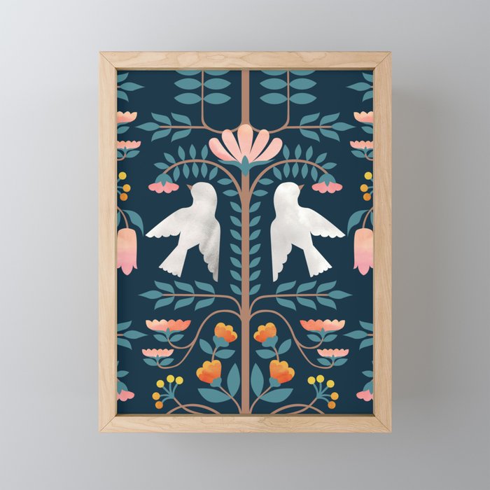 Folk Forest Scandinavian Birds Mini Art Print Gallery Image 1