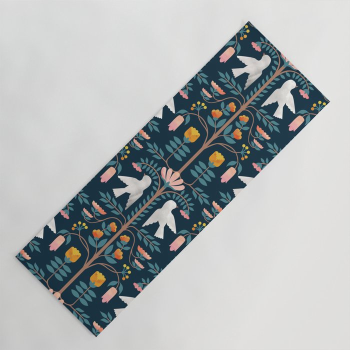 Folk Forest Scandinavian Birds Yoga Mat Gallery Image 1