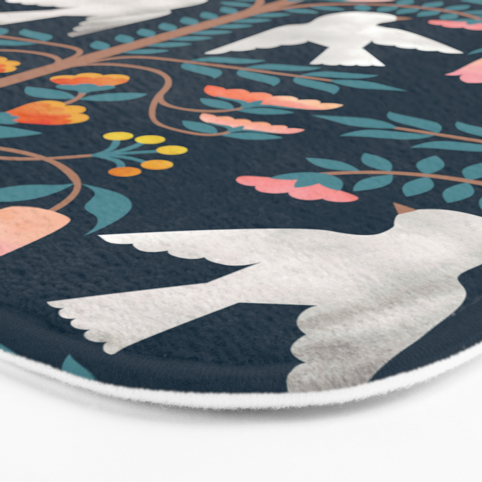 Folk Forest Scandinavian Birds Bath Mat Gallery Image 3