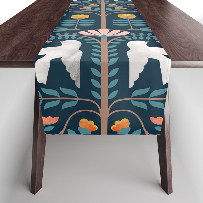 Folk Forest Scandinavian Birds Table Runner Gallery Image 1