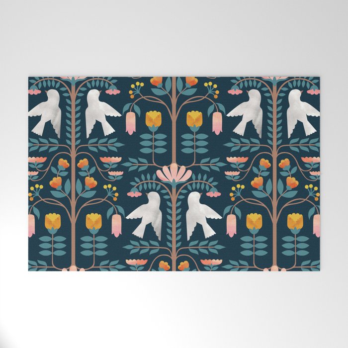 Folk Forest Scandinavian Birds Welcome Mat Gallery Image 1