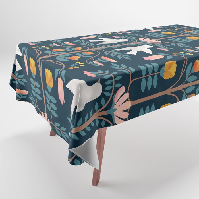 Folk Forest Scandinavian Birds Tablecloth Gallery Image 1