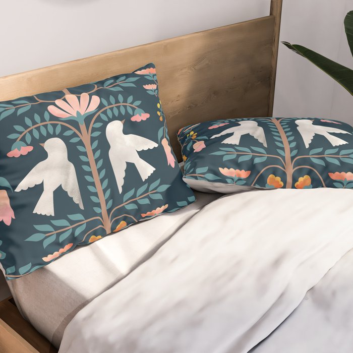 Folk Forest Scandinavian Birds Pillow Sham Gallery Image 2