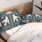 Folk Forest Scandinavian Birds Pillow Sham Gallery Image 2
