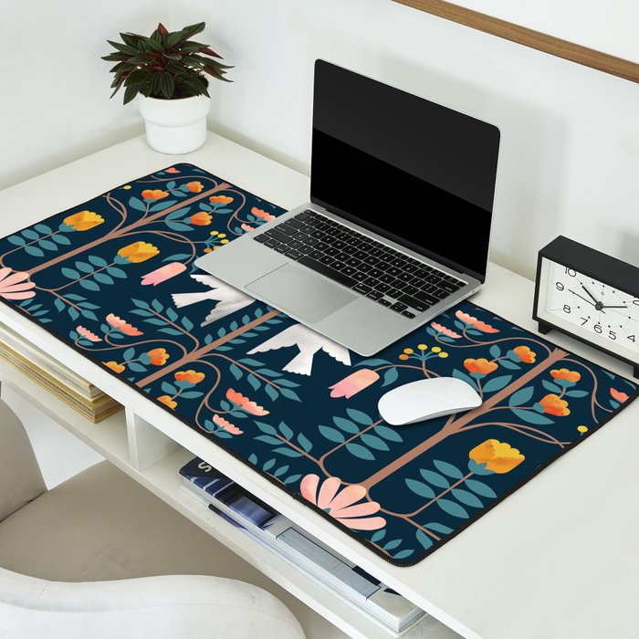 Folk Forest Scandinavian Birds Desk Mat Gallery Image 2