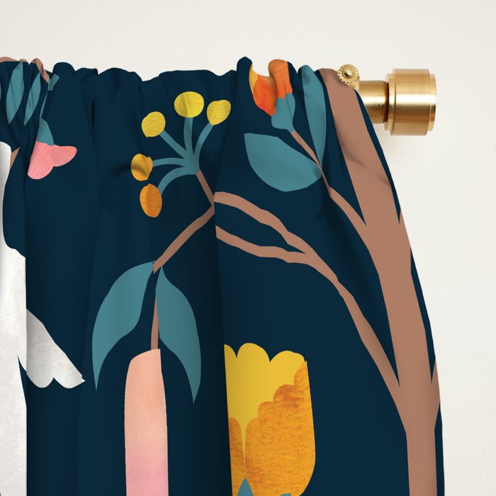 Folk Forest Scandinavian Birds Window Curtain Gallery Image 2