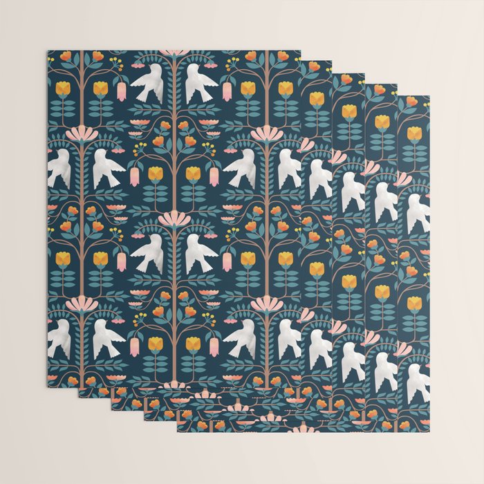 Folk Forest Scandinavian Birds Wrapping Paper Gallery Image 3