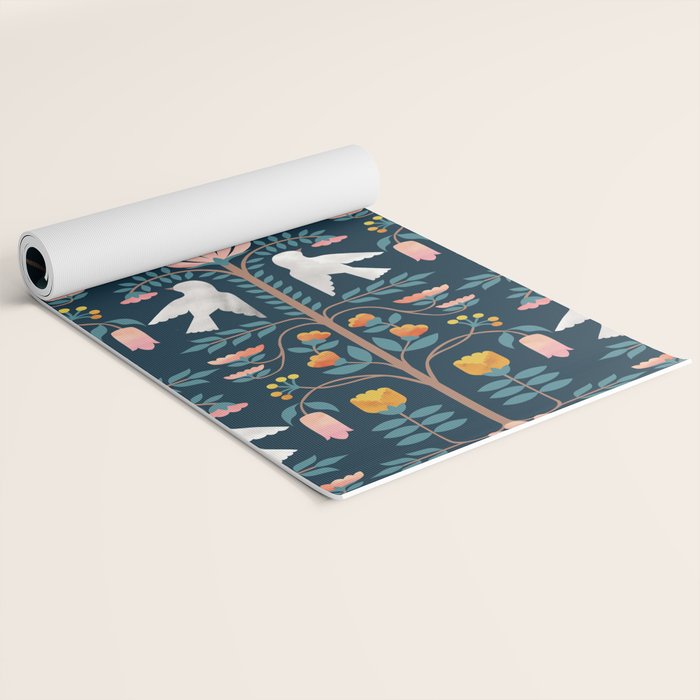 Folk Forest Scandinavian Birds Yoga Mat Gallery Image 2