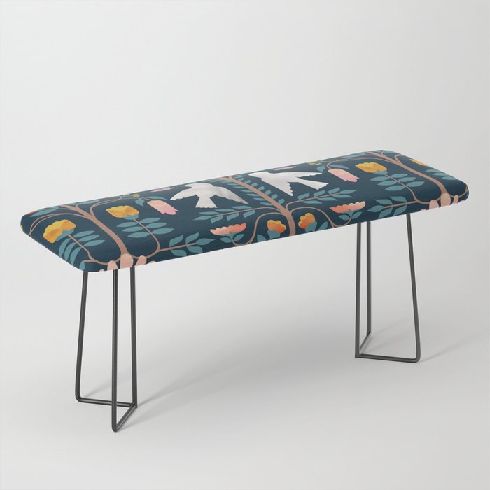 Folk Forest Scandinavian Birds Bench Gallery Image 1