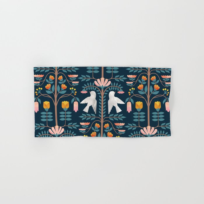 Folk Forest Scandinavian Birds Bath Towel Gallery Image 1