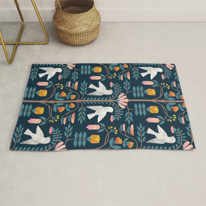 Folk Forest Scandinavian Birds Rug Gallery Image 1