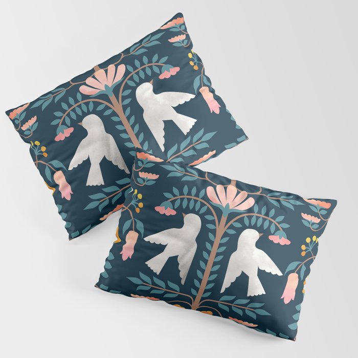 Folk Forest Scandinavian Birds Pillow Sham Gallery Image 3