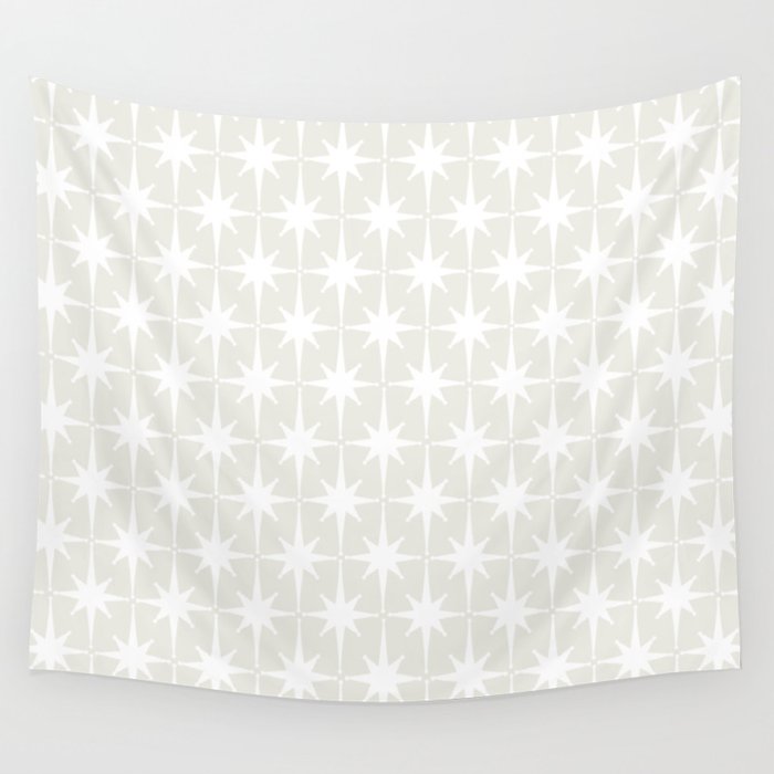 Midcentury Modern Atomic Starburst Pattern in Pale Beige Greige and White Wall Tapestry Gallery Image 4