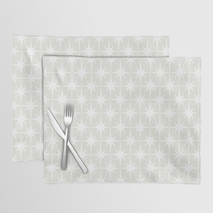 Midcentury Modern Atomic Starburst Pattern in Pale Beige Greige and White Placemat Gallery Image 1