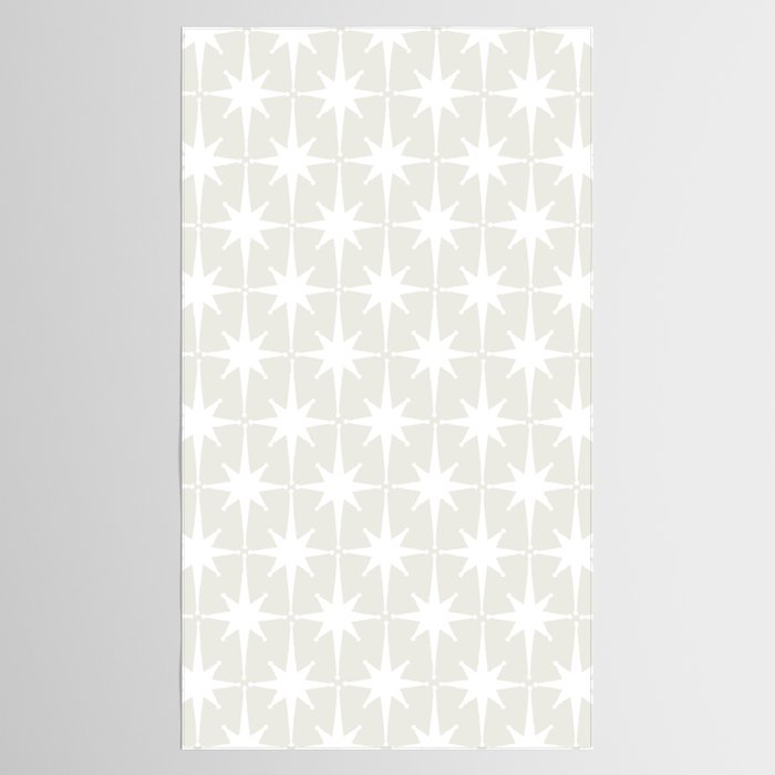Midcentury Modern Atomic Starburst Pattern in Pale Beige Greige and White Tablecloth Gallery Image 2