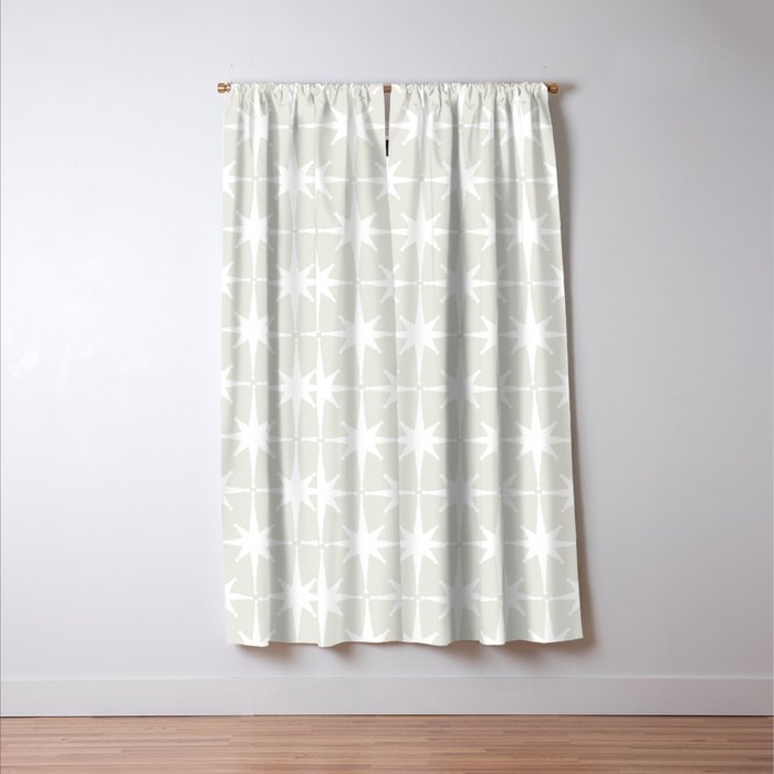 Midcentury Modern Atomic Starburst Pattern in Pale Beige Greige and White Window Curtain Gallery Image 3