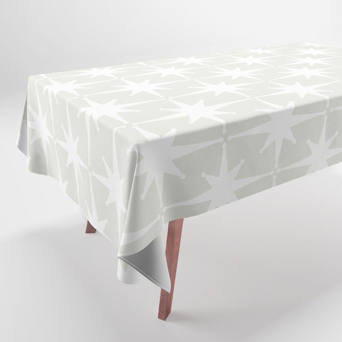 Midcentury Modern Atomic Starburst Pattern in Pale Beige Greige and White Tablecloth Gallery Image 1