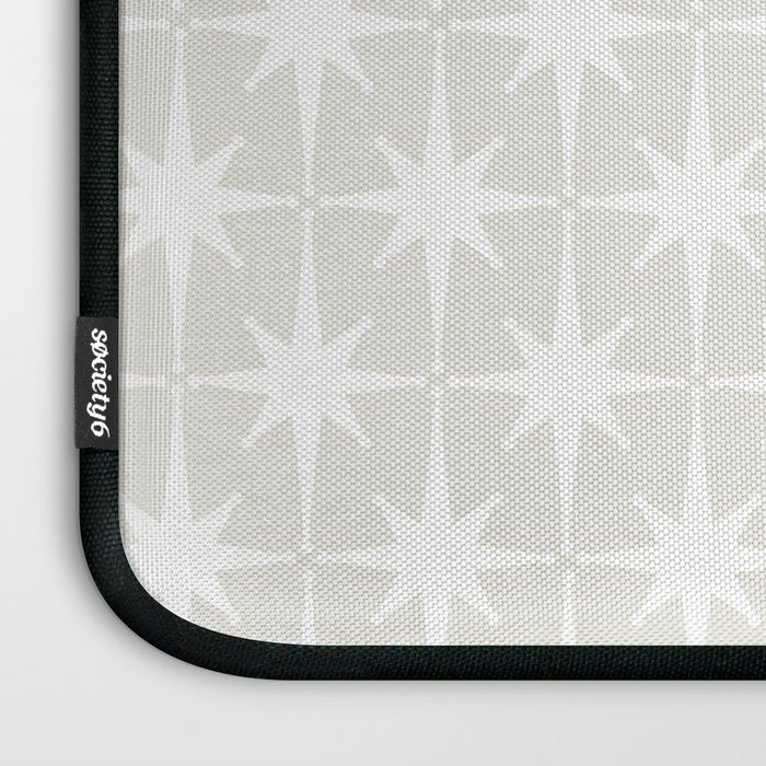 Midcentury Modern Atomic Starburst Pattern in Pale Beige Greige and White Laptop Sleeve Gallery Image 3