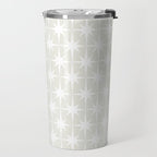 Midcentury Modern Atomic Starburst Pattern in Pale Beige Greige and White Travel Mug Gallery Image 2