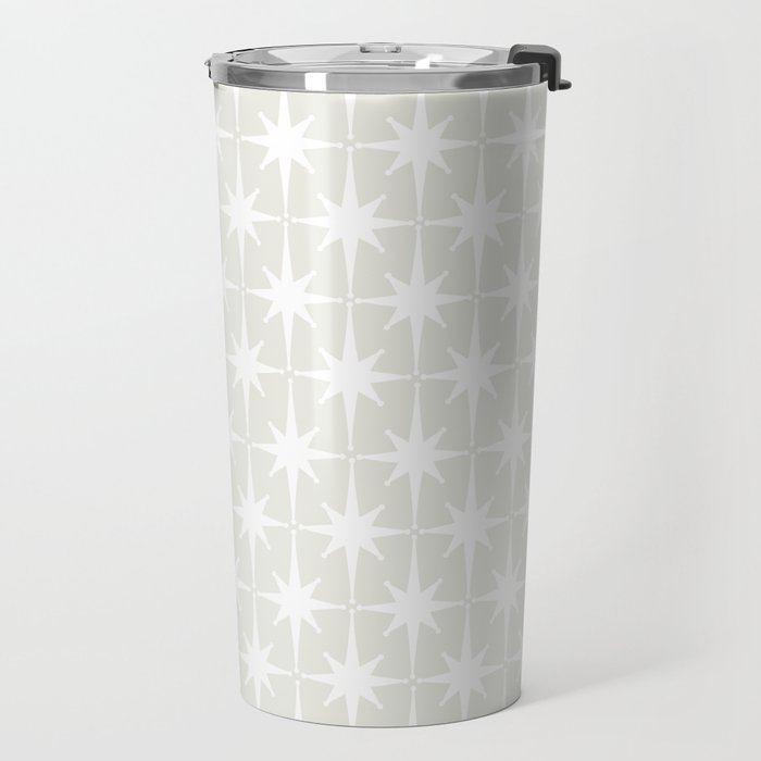 Midcentury Modern Atomic Starburst Pattern in Pale Beige Greige and White Travel Mug Gallery Image 2