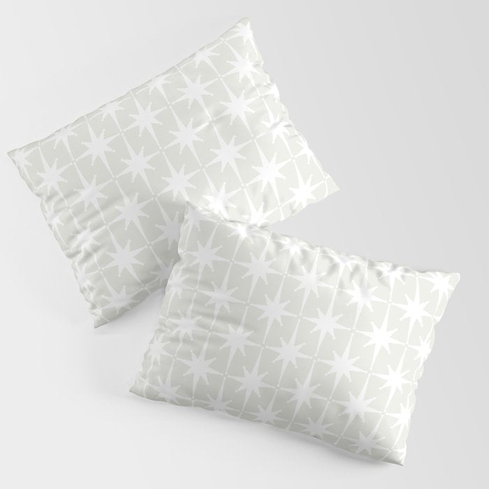 Midcentury Modern Atomic Starburst Pattern in Pale Beige Greige and White Pillow Sham Gallery Image 1
