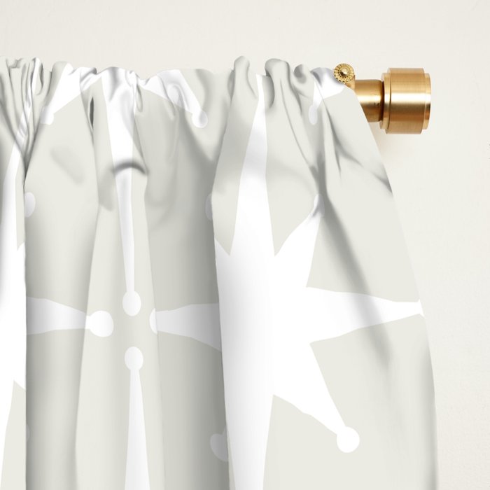 Midcentury Modern Atomic Starburst Pattern in Pale Beige Greige and White Window Curtain Gallery Image 2