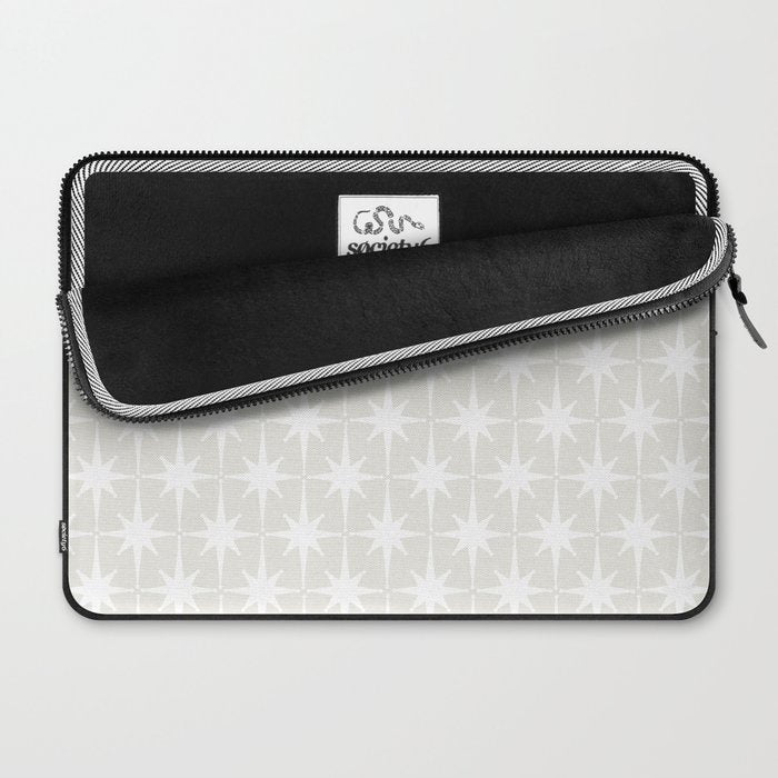 Midcentury Modern Atomic Starburst Pattern in Pale Beige Greige and White Laptop Sleeve Gallery Image 2