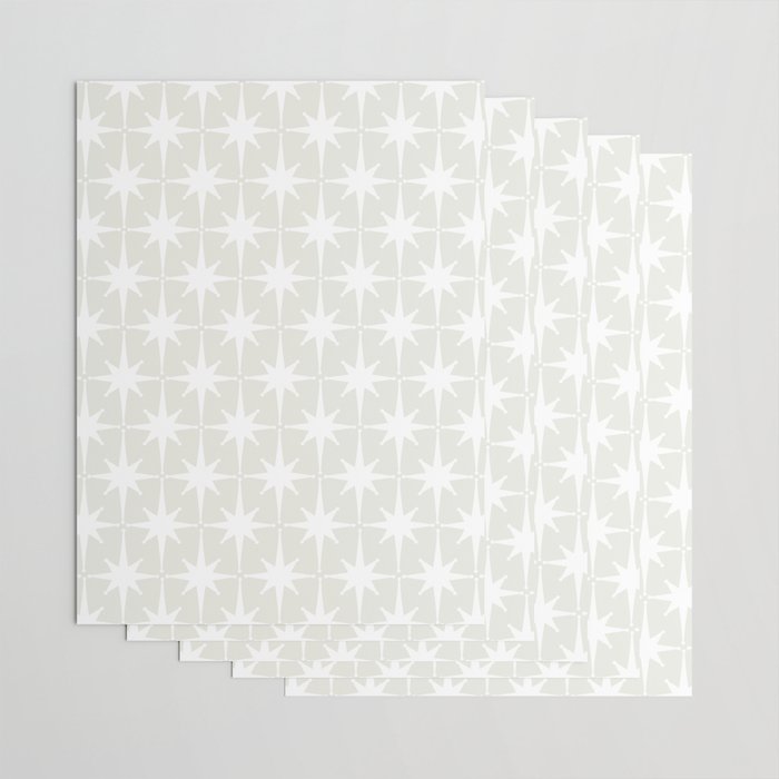 Midcentury Modern Atomic Starburst Pattern in Pale Beige Greige and White Wrapping Paper Gallery Image 3