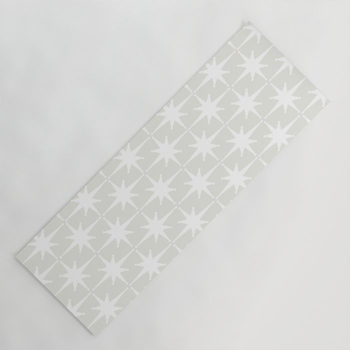 Midcentury Modern Atomic Starburst Pattern in Pale Beige Greige and White Yoga Mat Gallery Image 1