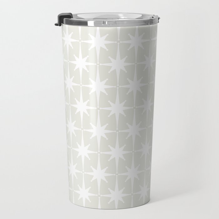 Midcentury Modern Atomic Starburst Pattern in Pale Beige Greige and White Travel Mug Gallery Image 3