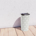 Midcentury Modern Atomic Starburst Pattern in Pale Beige Greige and White Travel Mug Gallery Image 4