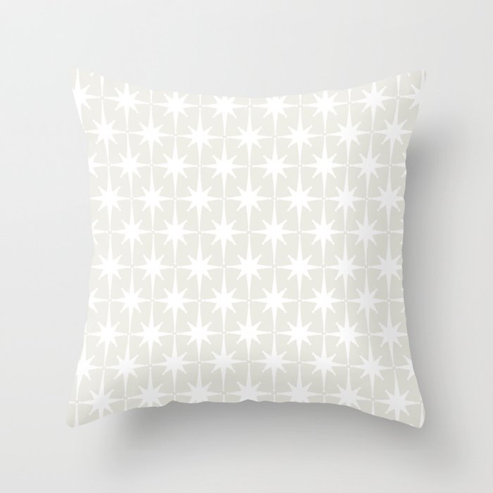 Midcentury Modern Atomic Starburst Pattern in Pale Beige Greige and White Throw Pillow Gallery Image 1