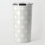 Midcentury Modern Atomic Starburst Pattern in Pale Beige Greige and White Travel Mug Gallery Image 1