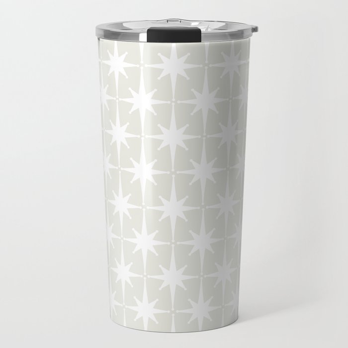 Midcentury Modern Atomic Starburst Pattern in Pale Beige Greige and White Travel Mug Gallery Image 1