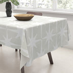 Midcentury Modern Atomic Starburst Pattern in Pale Beige Greige and White Tablecloth Gallery Image 3