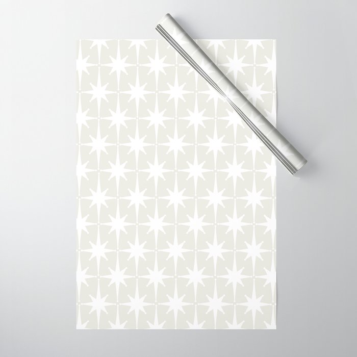 Midcentury Modern Atomic Starburst Pattern in Pale Beige Greige and White Wrapping Paper Gallery Image 1