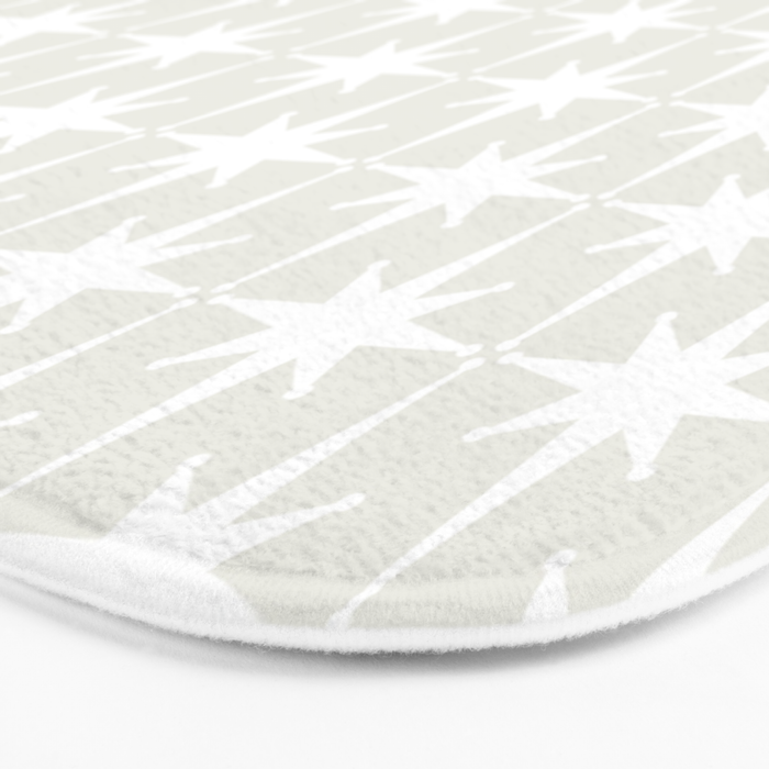 Midcentury Modern Atomic Starburst Pattern in Pale Beige Greige and White Bath Mat Gallery Image 3