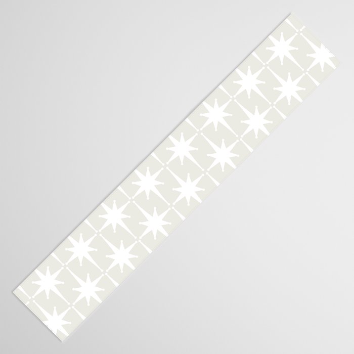 Midcentury Modern Atomic Starburst Pattern in Pale Beige Greige and White Table Runner Gallery Image 3