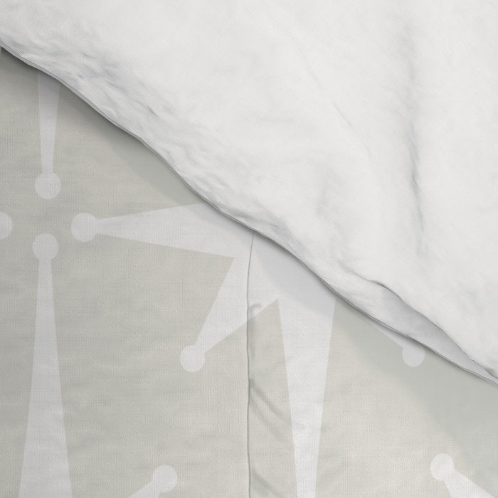 Midcentury Modern Atomic Starburst Pattern in Pale Beige Greige and White Comforter Gallery Image 4